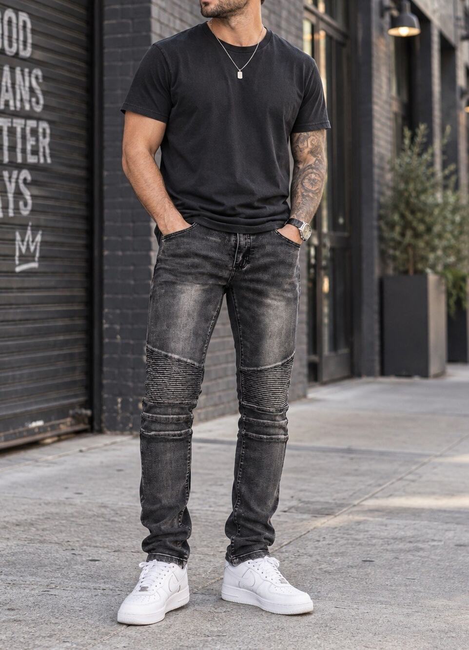 RAW X Mens 34 Gray Black Moto Biker Jeans Skinny Stretch Ribbed Distressed Denim